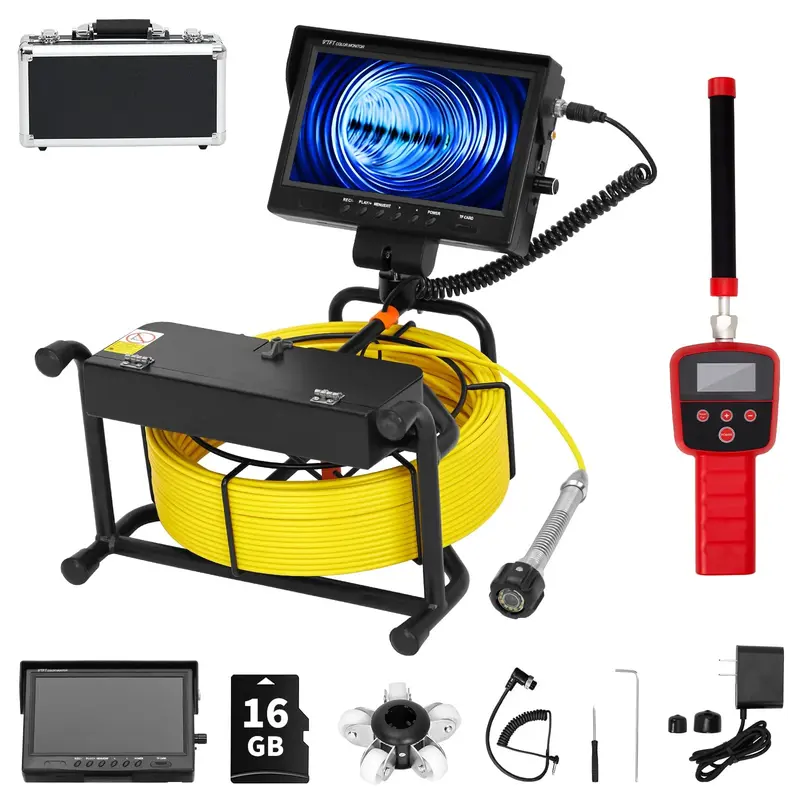 Garvee Sewer Camera with 512Hz Locator, 164FT Cable, 9 IPS Screen, DVR, IP68 Waterproof, 12 LED Lights, 4500mAh Battery, 16G...