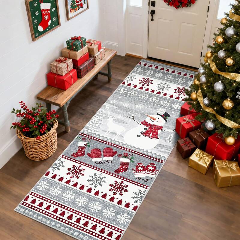 Garvee Washable Runner Rug 2x8 Christmas Runner for Hallway Non Slip Holiday Accent Rug, Xmas Santa Snowflake Printed Bedside...