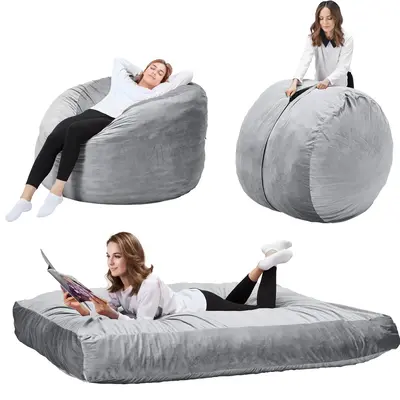 EROMMY 5’FT Relax Beanbag Lazy sofa Chair Bed , Durable Memory Foam Furniture Cushion Flannel Fabric Removable Machine Wash...