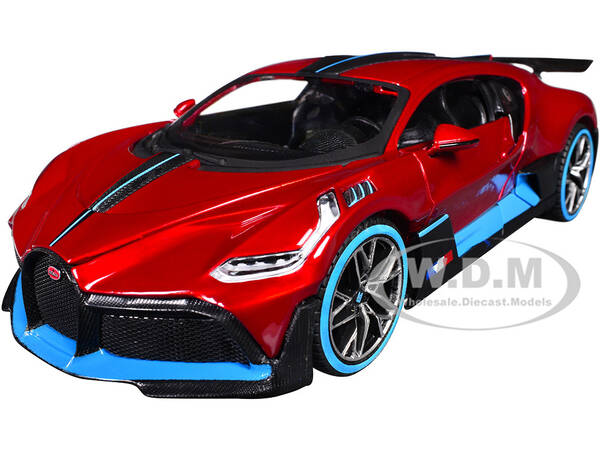 Bugatti Divo Red Metallic with Carbon and Blue Accents Special Edition 1/24 Diecast Model Car by Maisto