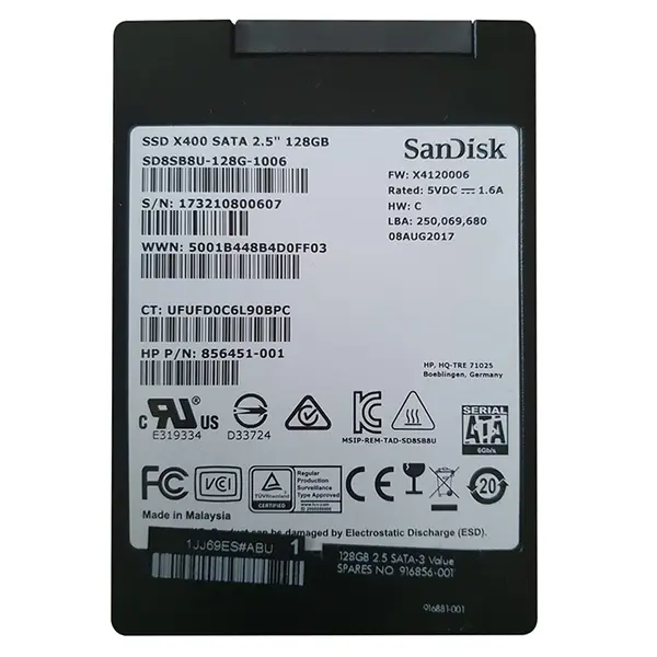 856451-001 HP 128GB Triple-Level Cell Serial Advanced Technology Attachment (SATA) 6Gb/s 2.5-inch Solid State Drive