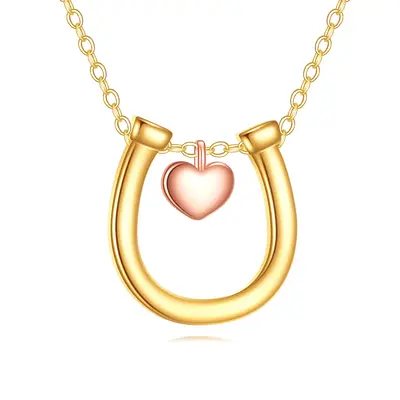 14K Gold & Rose Gold Heart & Horseshoe Pendant Necklace