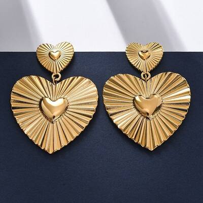 Heart 304 Stainless Steel Dangle Stud Earrings