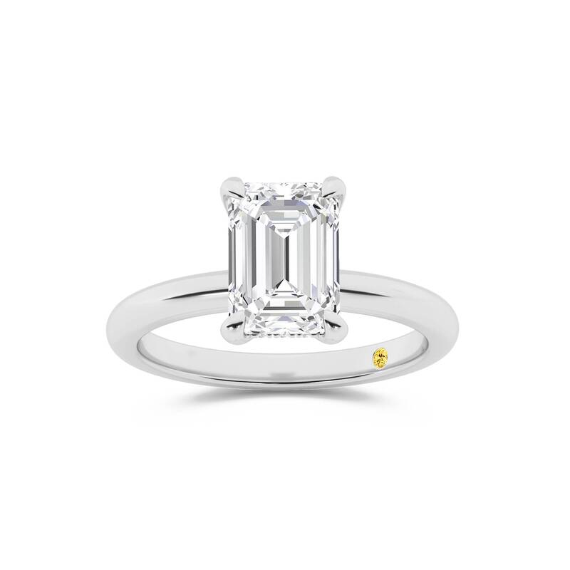 Fez Lab Grown Hidden Halo Emerald Cut Diamond Engagement RIng | 18K White Gold 4 ct. tw.