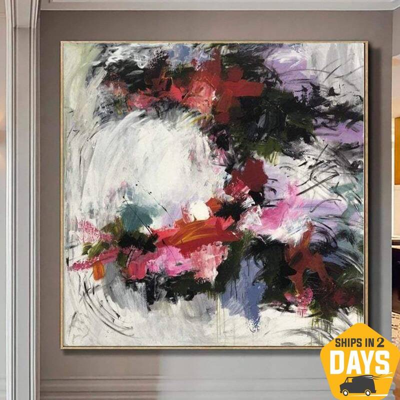 Extra Large Original Red Oil Artwork Abstract Fine Art Paintings On Canvas Acrylic Contemporary Wall Art | BROKEN FLOWER CROW...