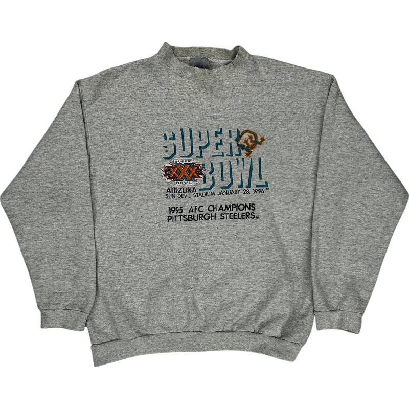 Logo 7 Super Bowl XXX Pittsburgh Steelers Sweatshirt - Large - Grey Cotton Blend