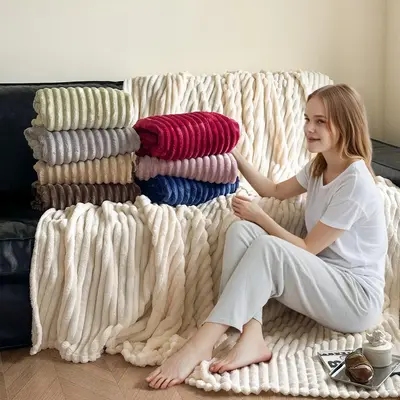 Solid Color Flannel Blanket, 1 Count Soft Comfortable Air-conditioned Room Throw, Warm Nap Blanket for Home Office Travel