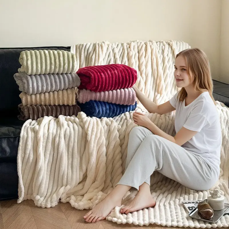 Solid Color Flannel Blanket, 1 Count Soft Comfortable Air-conditioned Room Throw, Warm Nap Blanket for Home Office Travel