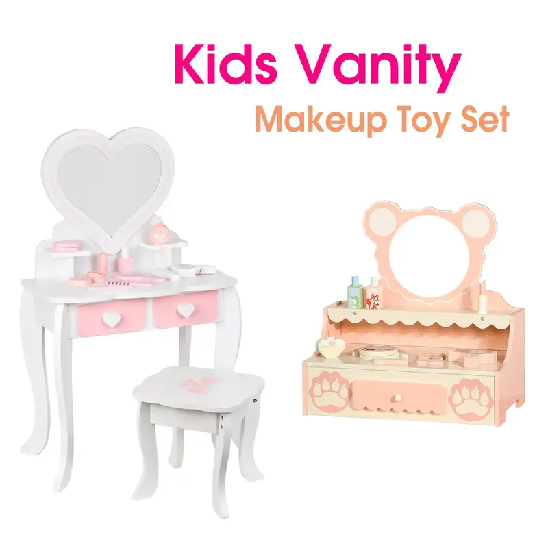 Kids Makeup Vanity Set with Mirror & Drawers – Girls’ Dressing Table & Makeup Toy, Perfect Gift for Girls