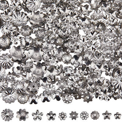 300Pcs 10 Style 304 Stainless Steel Bead Caps