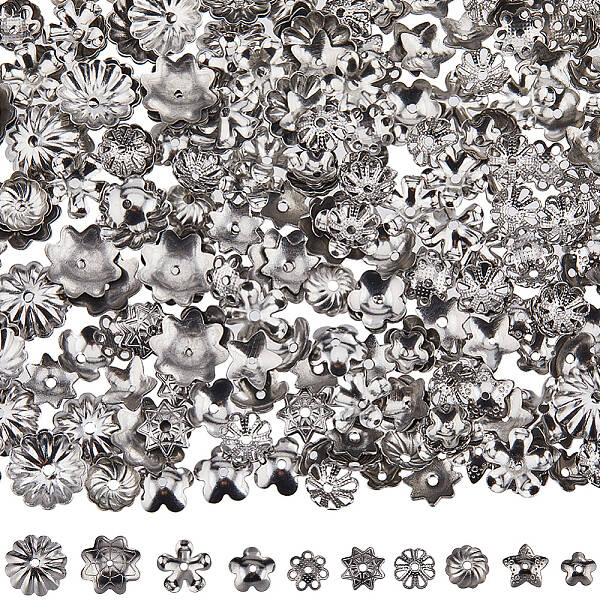 300Pcs 10 Style 304 Stainless Steel Bead Caps