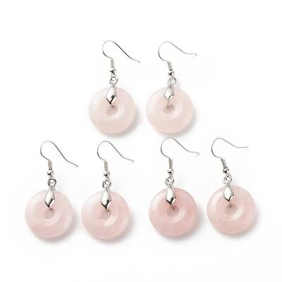 Natural Rose Quartz Donut Dangle Earrings