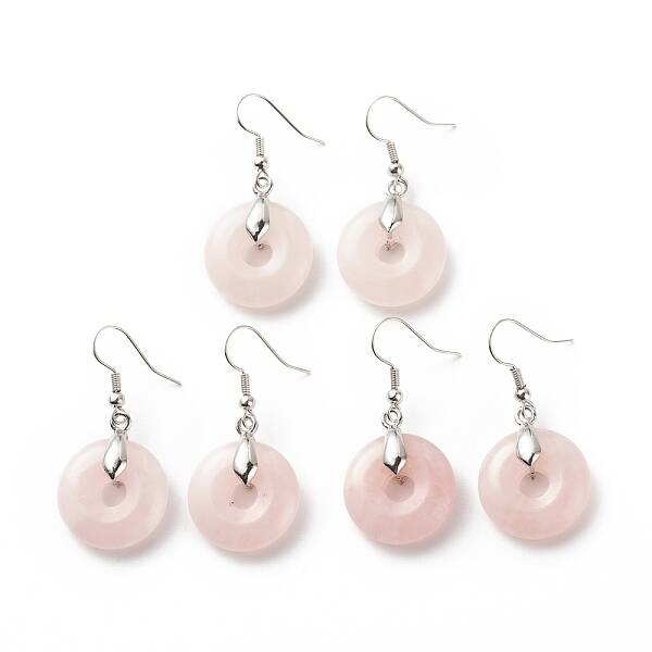 Natural Rose Quartz Donut Dangle Earrings