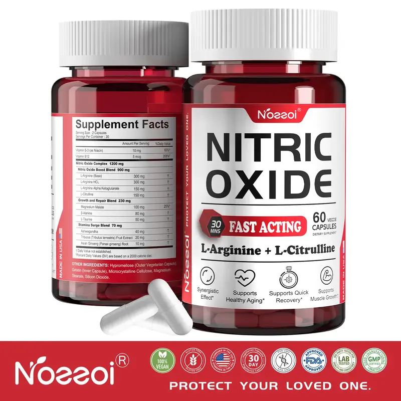 Noeeoi Nitric Oxide Booster Supplement with Essential Amino Acids L-Arginine and L-Citrulline to Support Muscle Relaxation, M...