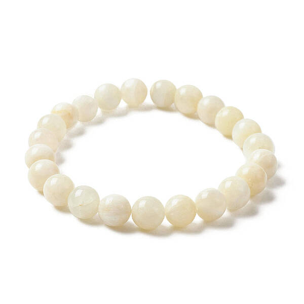 Natural Rainbow Moonstone Round Beaded Stretch Bracelet