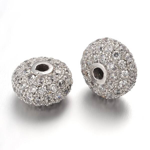 Brass Micro Pave Cubic Zirconia Beads