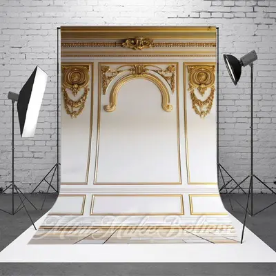 White Gold Light Luxury Retro Wall Photo Backdrop - Aperturee