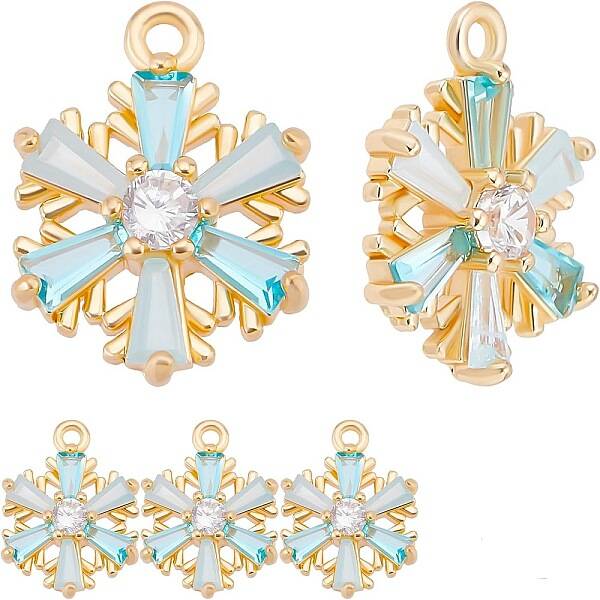 Beebeecraft 1 Box 10Pcs Snowflake Charms 18K Gold Plated Micro Pave Cubic Zirconia Charms Charms Pendant for DIY Necklace Ear...