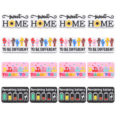 16Pcs 4 Styles Rectangle with Word Food Grade Silicone Focal Beads
