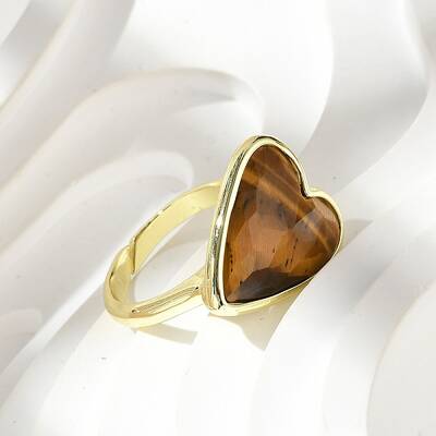 Heart Brass Natural Tiger Eye Finger Rings