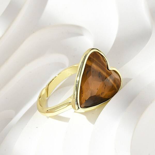 Heart Brass Natural Tiger Eye Finger Rings