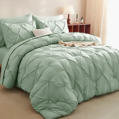 CozyLux Comforter Set 7 Pieces Bed in A Bag Black Premium Comforters Bed Set Pintuck Pinch Pleat Complete Bedding Sets with ...