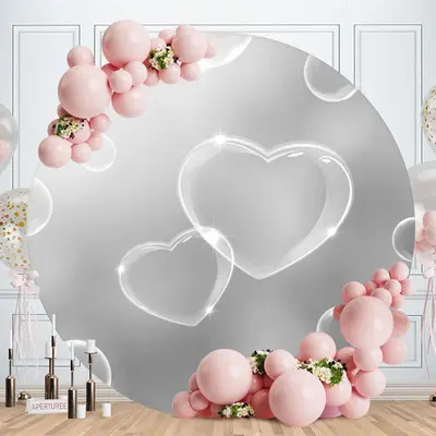 Aperturee Sliver Love Ballon Round Birthday Party Backdrop