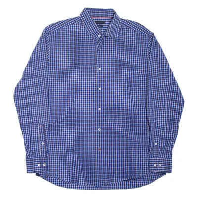 TOMMY HILFIGER Tailored Fitted Shirt Blue Plaid Long Sleeve Mens XL