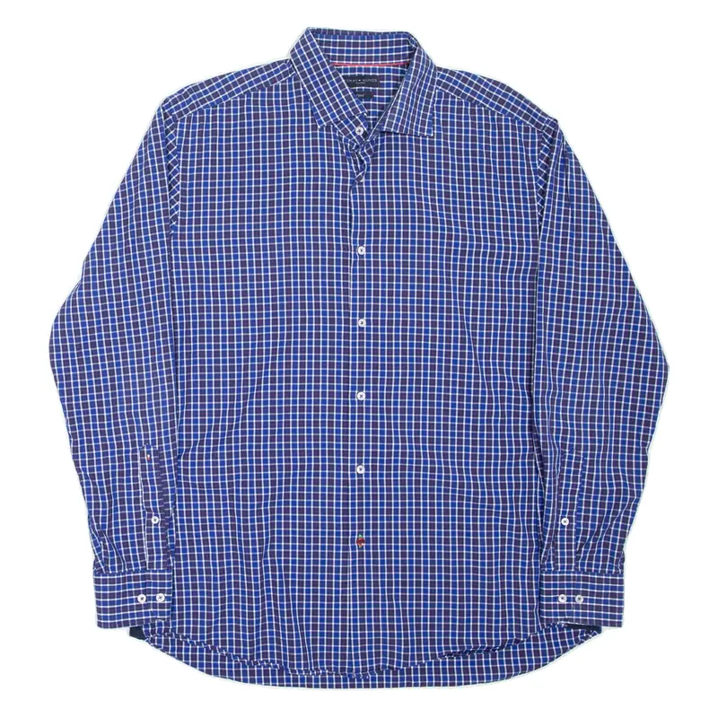 TOMMY HILFIGER Tailored Fitted Shirt Blue Plaid Long Sleeve Mens XL