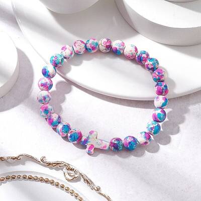 Round Synthetic Turquoise Beaded Stretch Bracelets for Womenm Men