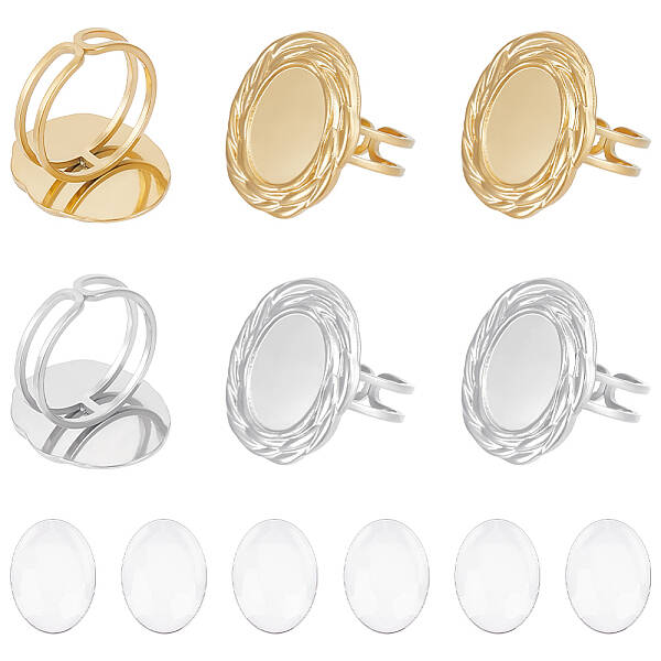 DIY Blank Oval 304 Stainless Steel Open Cuff Ring Making Kit