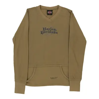 Harley Davidson V-neck Sweatshirt - Medium Brown Cotton Blend