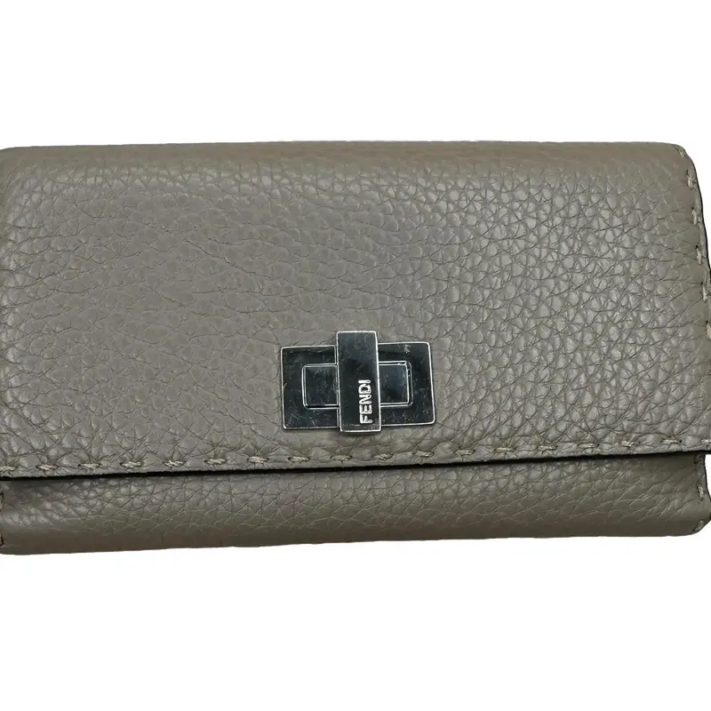 Pre-owned FENDI Leather small leather goods Pebbled Peekaboo Wallet in Grey, Minimal Wear, Excellent Condition