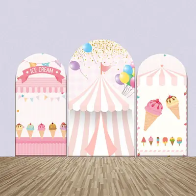 Pink Ice Cream Balloon Flag Circus Arch Backdrop Kit - Aperturee