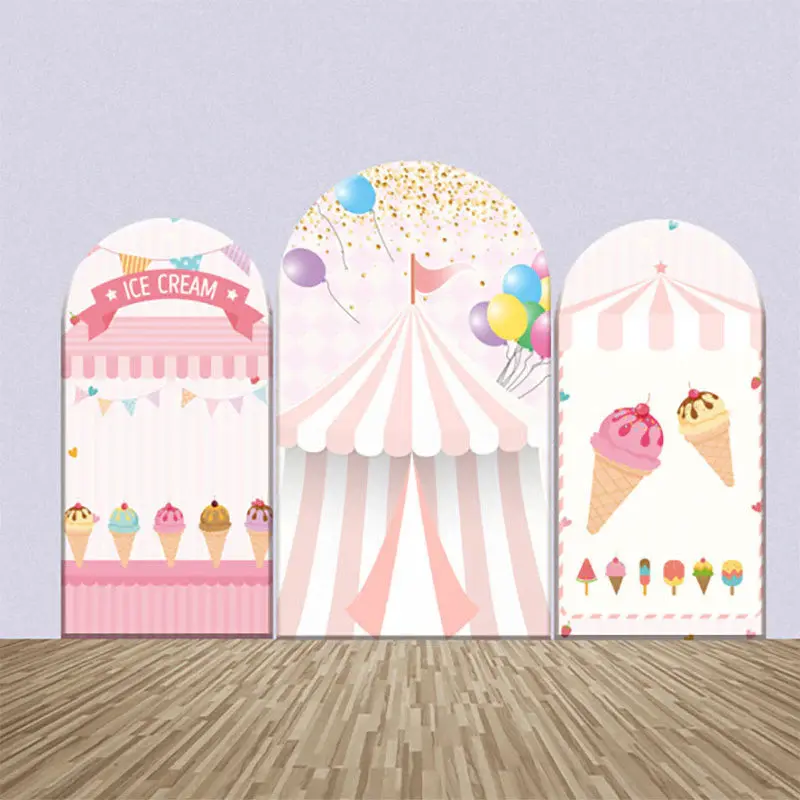 Pink Ice Cream Balloon Flag Circus Arch Backdrop Kit - Aperturee