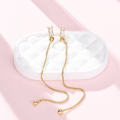 Rectangle Brass Micro Pave Clear Cubic Zirconia Ear Thread