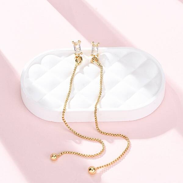 Rectangle Brass Micro Pave Clear Cubic Zirconia Ear Thread