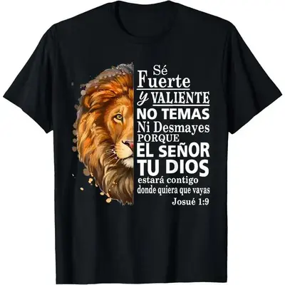 100%  Valiente Josue 1:9 Spanish Christian Bible Verse T-Shirt