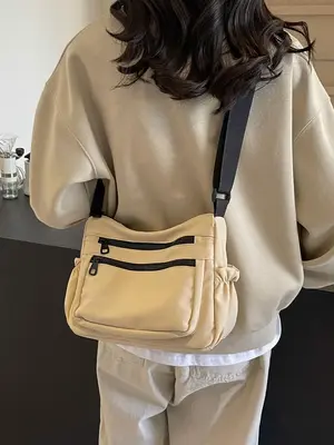 Women's Casual Solid Color Crossbody Bag, 2025 New Style Fashionable Zipper Messenger Bag for Daily Used, Trendy All-match Pu...