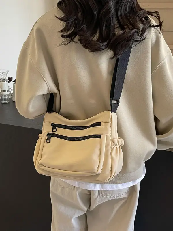 Women's Casual Solid Color Crossbody Bag, 2025 New Style Fashionable Zipper Messenger Bag for Daily Used, Trendy All-match Pu...