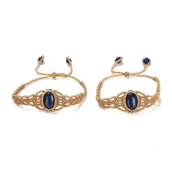 Natural Lapis Lazuli Oval Braided Bead Bracelets