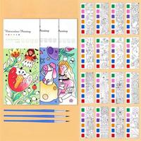 Watercolor Coloring Book, 3 Counts Students Coloring and Drawing Book with Brush, Art Supplies