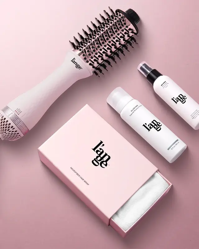 NEW! L’ange Blow All Out Value Set - Le Volume 2-in-1 Titanium Brush Dryer, Hair Wrap Towel Gentle Microfiber, Glass Hair T...