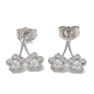 Brass Rhinestone Dangle Stud Earrings with Glass