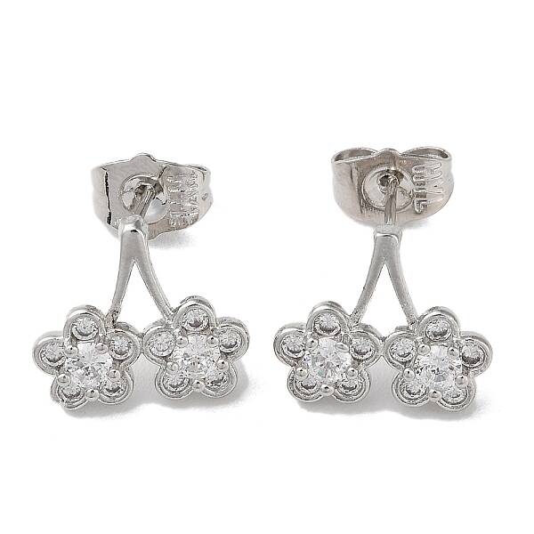 Brass Rhinestone Dangle Stud Earrings with Glass