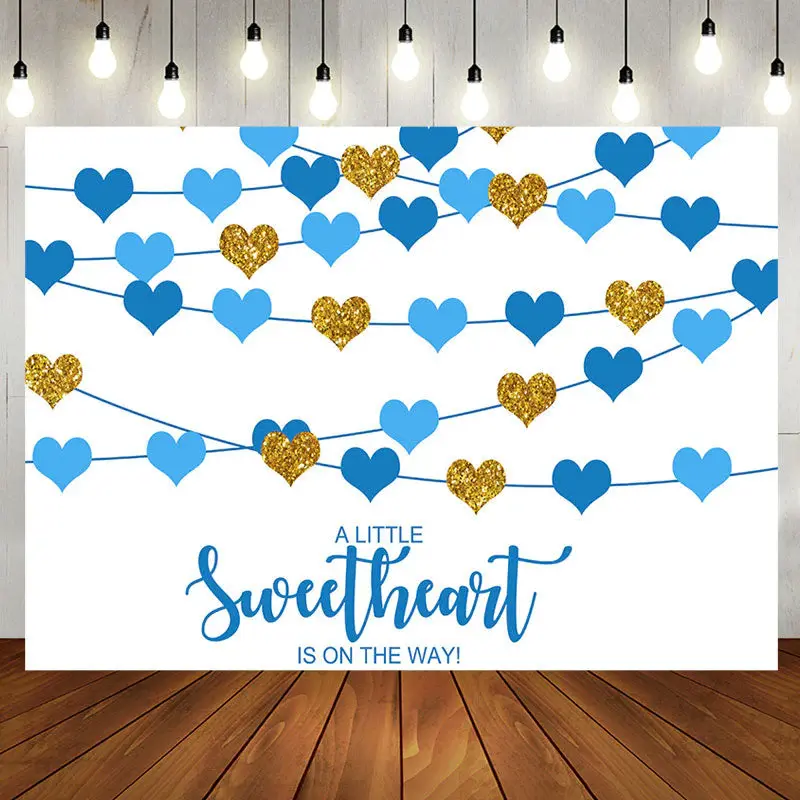 Sweetheart Blue Hearts Boys Baby Shower Backdrop - Aperturee