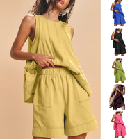 Yeokou Women's 2 Piece Outfits Sleeveless Matching Sets A Line Tank Tops Contrast Stitching High Waist Shorts with Pockets