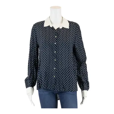 ZARA BASIC Blouse Blue Collared Spotted Long Sleeve Womens S