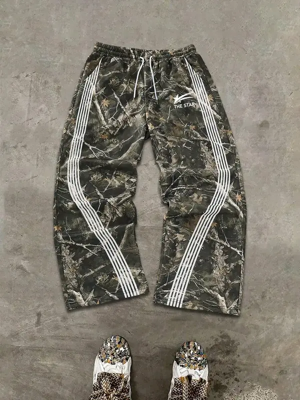 Men's Camo Print Straight Leg Sweatpants, Regular Fit Casual Street Comfy Breathable Camo Print Pants for Daily Wear, Men's B...