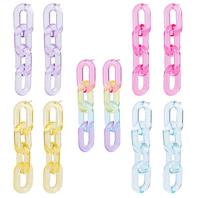5 Pairs 5 Colors Acrylic Cable Chains Dangle Stud Earrings